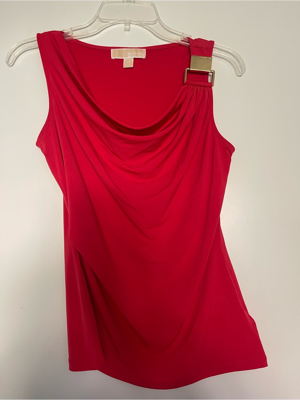 Michael Kors Red Draped Cowl Neck Tank with Gold Buckle